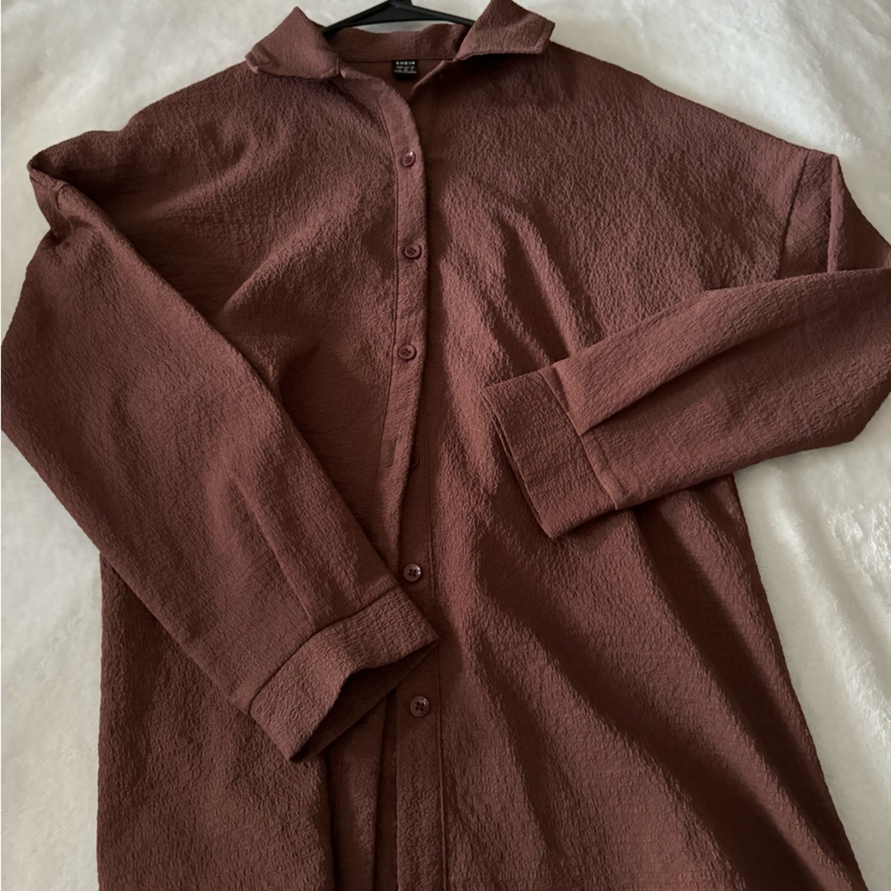 Shein Brown light weight button up pullover